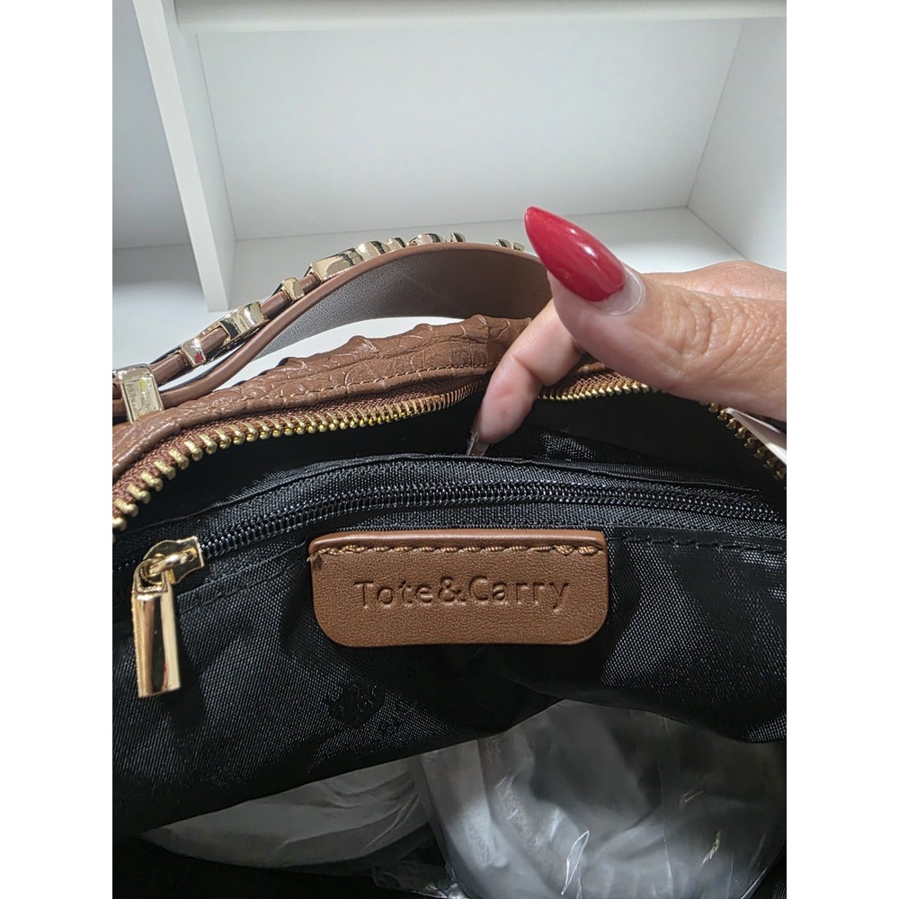 Tote & Carry Caramel Brown Croc Embossed Mini Backpack Purse Gold‎ Hardware NWT - Picture 12 of 14
